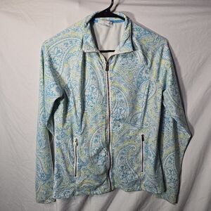 Sigrid Olsen Paisley Zip-Front Jacket in Light Blue, Aqua & Yellow
